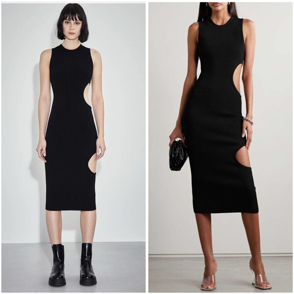 Cushnie et Ochs Ellie Black Cutout Ribbed Knit Midi Dress M NWT